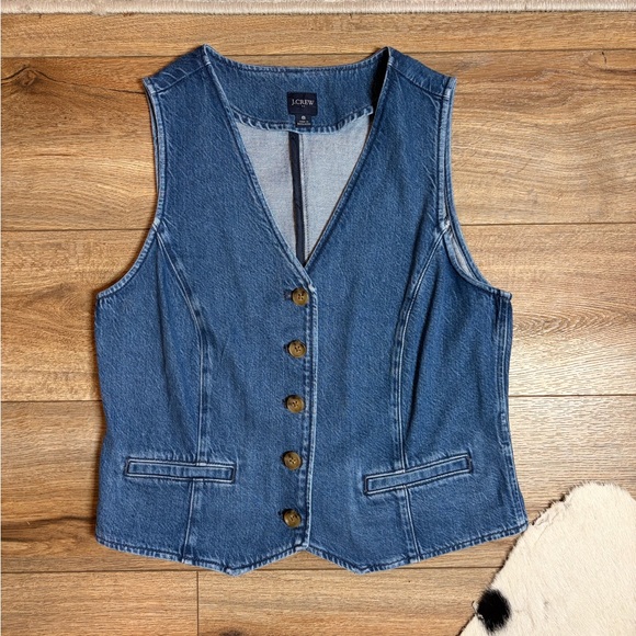 J.Crew Cottagecore denim vest V-neckline button-front closure - Picture 3 of 10